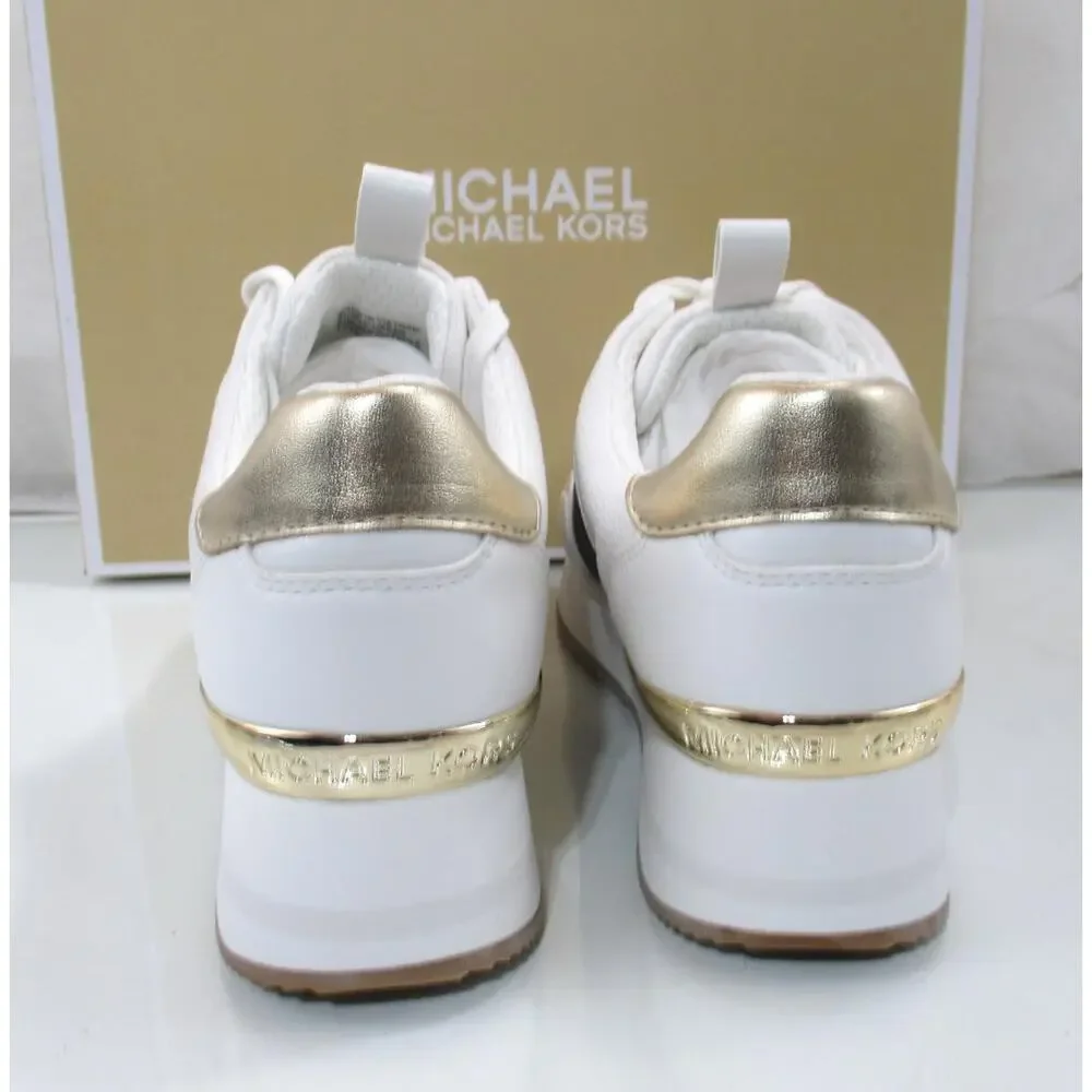 Michael Kors Raina Trainer Lace Up Sneakers MK Signature Brown White Size 7.5